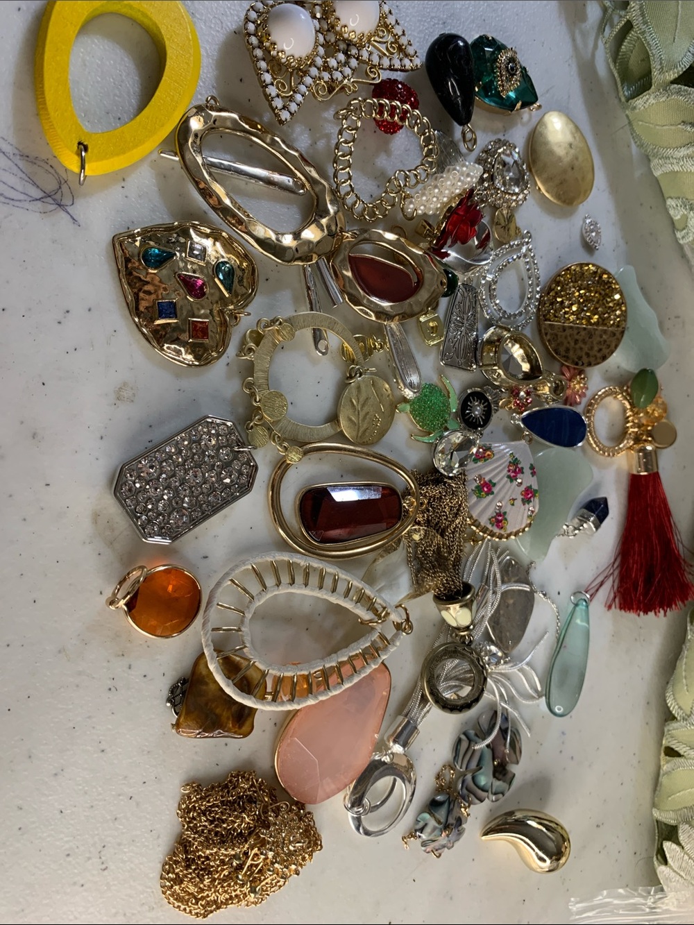 Gold-Tone Multi-Color Assortment Gemstone Drop Necklace Pendants